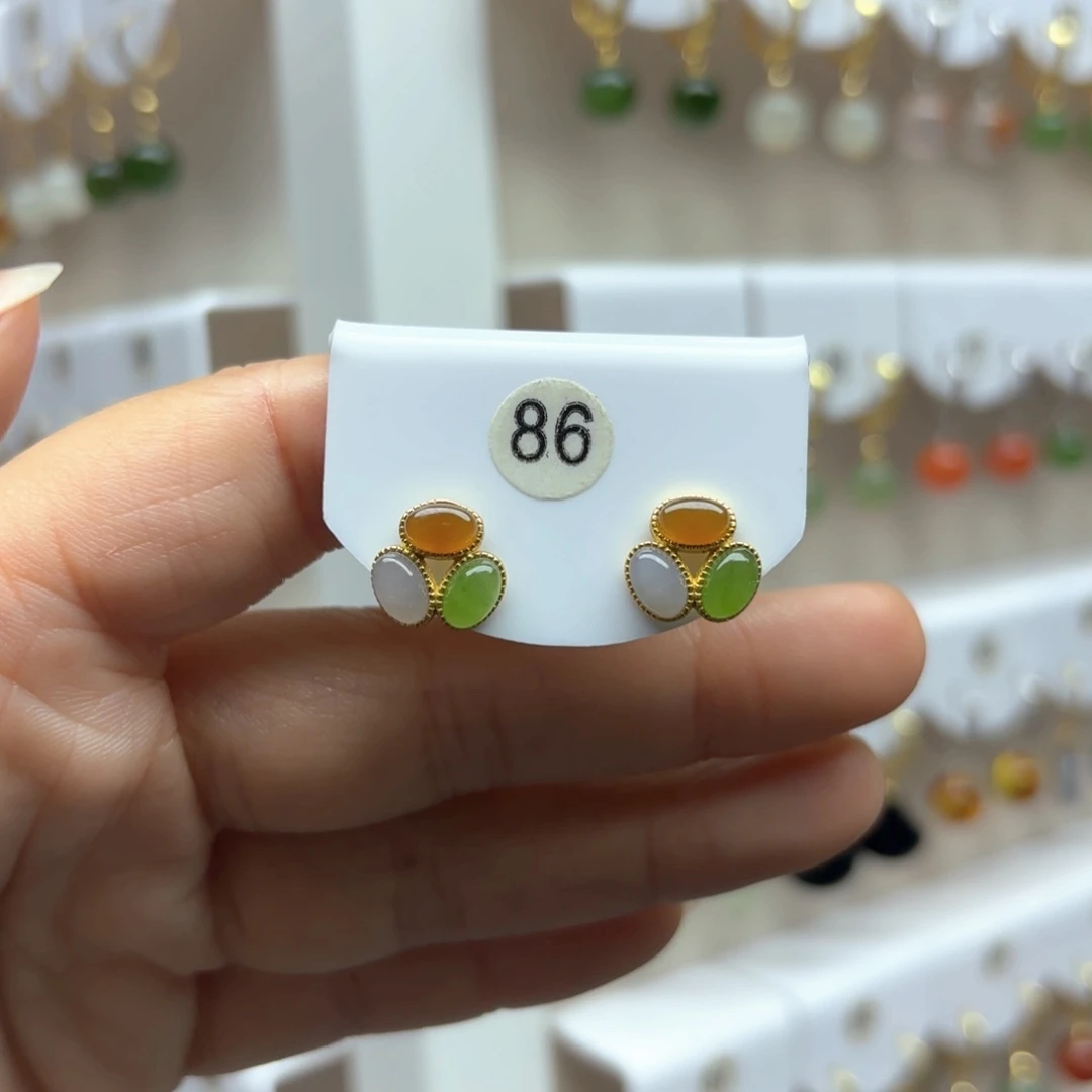 和田玉耳饰银S925镶嵌