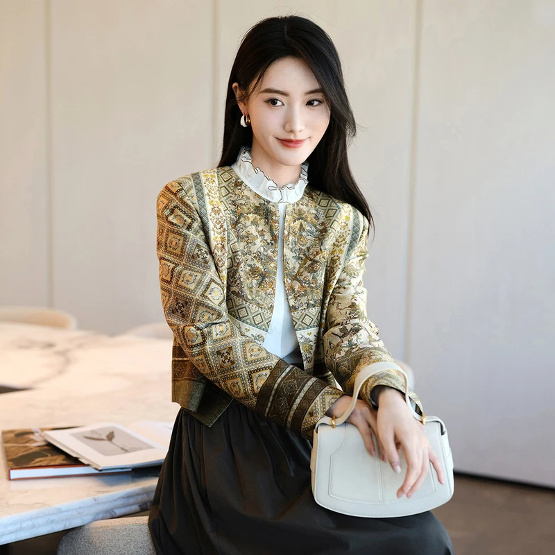 EP雅莹蓝标系列|高智感新国风桑蚕丝棉印花外套 2025早秋1219A