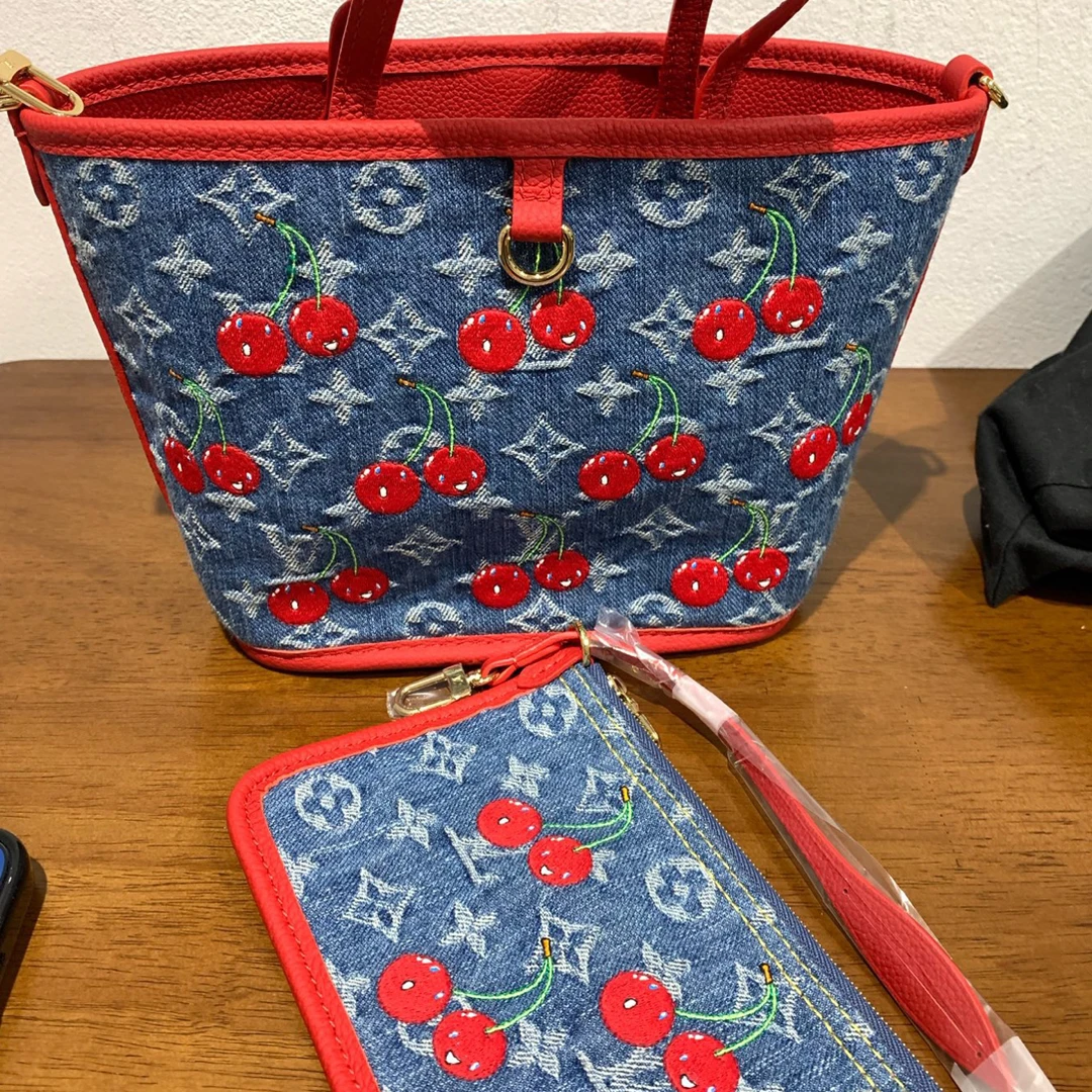 99新 LouisVuitton/路易威登 村上隆樱桃牛仔丹宁neverfull bb 芯