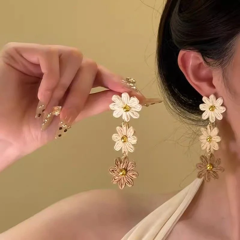 非金属布艺耳饰 甜美耳钉简约法式饰品女民族风少女百搭植物花卉