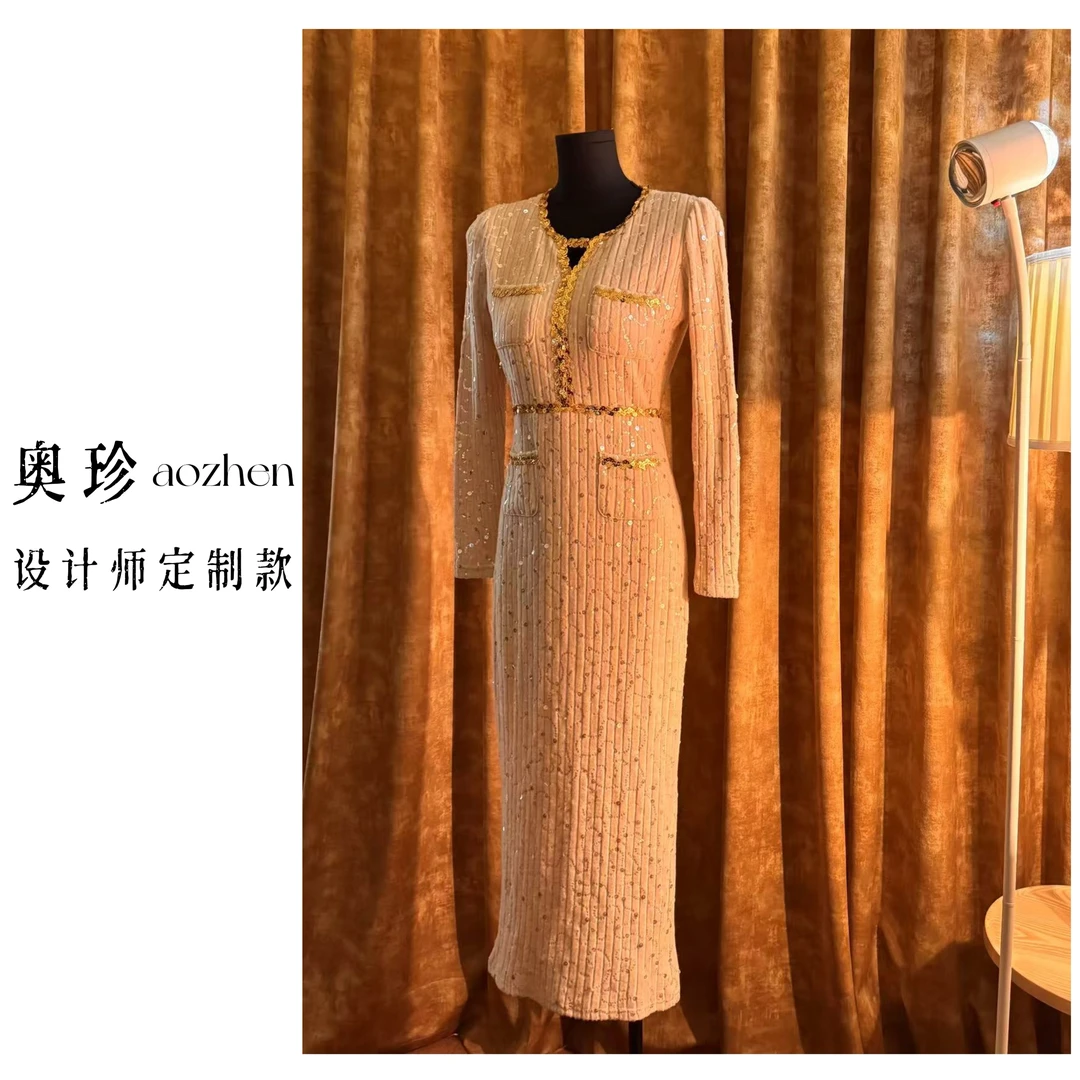 【奥珍】【巴洛克千金】春季富家千金感穿搭高端精致御姐风亮片连衣裙