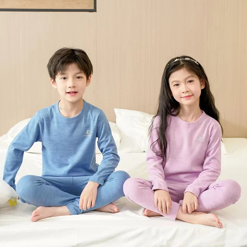 1666儿童羊绒蚕丝保暖套装秋衣秋裤男童女童睡衣家居服保暖打底