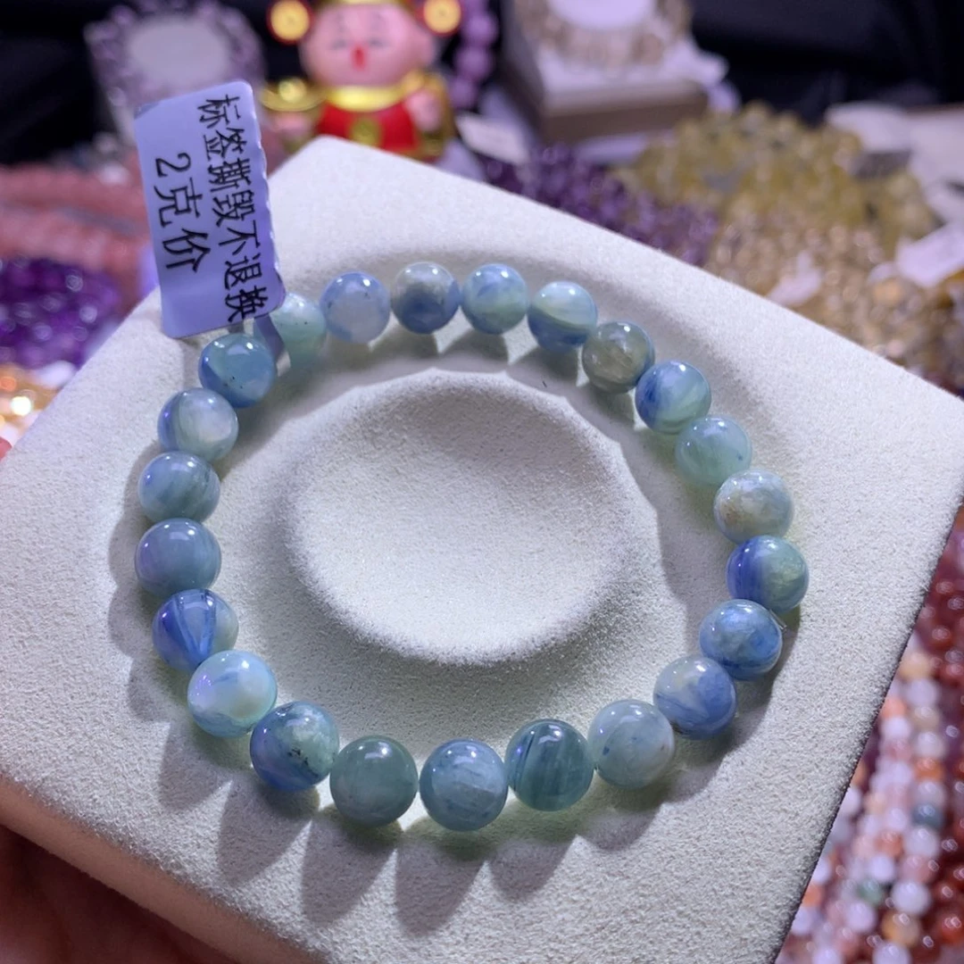银S925镶嵌水晶手串油画蓝晶
