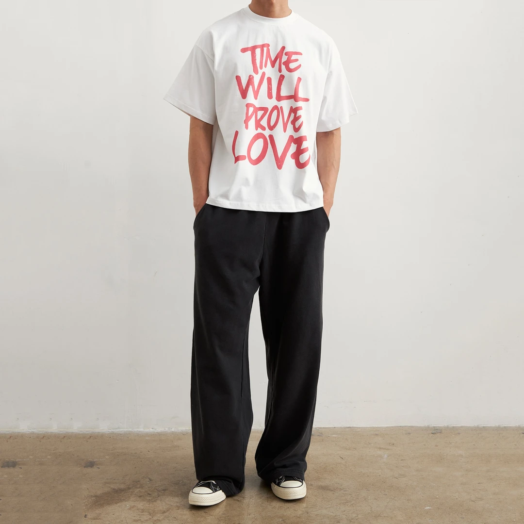 SINONOME 250g纯棉字母标语美式复古简约基础印花短袖T恤情侣男女