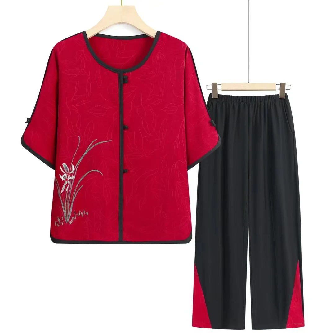 7821-中老年妈妈装夏季时尚减龄妈妈装套装【白雪厂家】