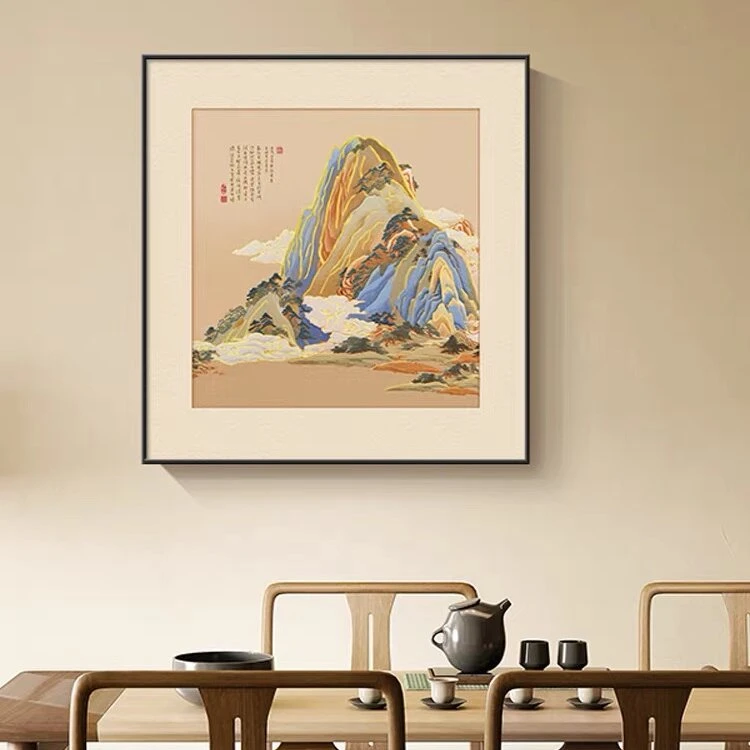 千里江山图茶室装饰画新中式客厅餐厅挂画高档办公室山水画靠山图