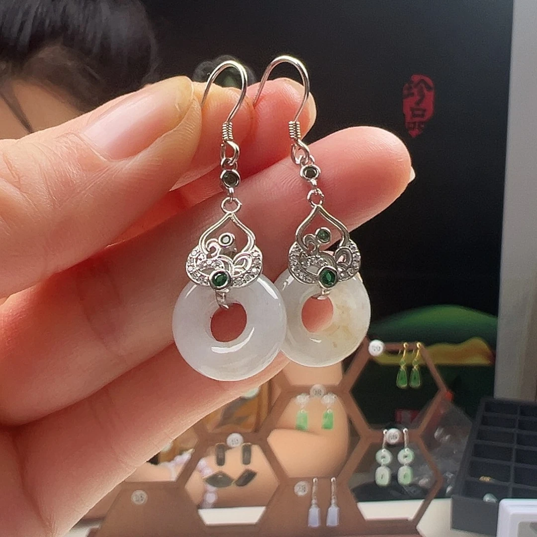 银S925镶嵌翡翠耳饰