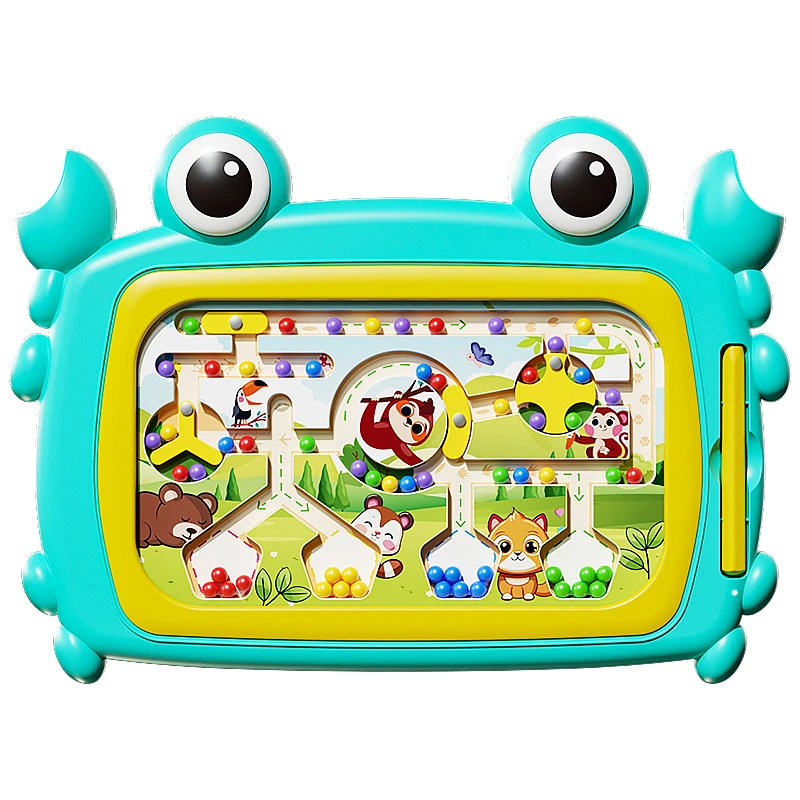 61跨境儿童智力玩具磁性螃蟹运笔画板磁吸走珠迷宫适合4到6岁宝宝