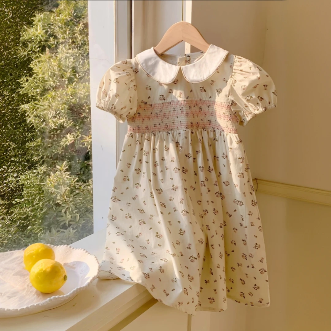 短袖法式女花朵千金风碎花连衣裙裙子宝宝晕染公主风
