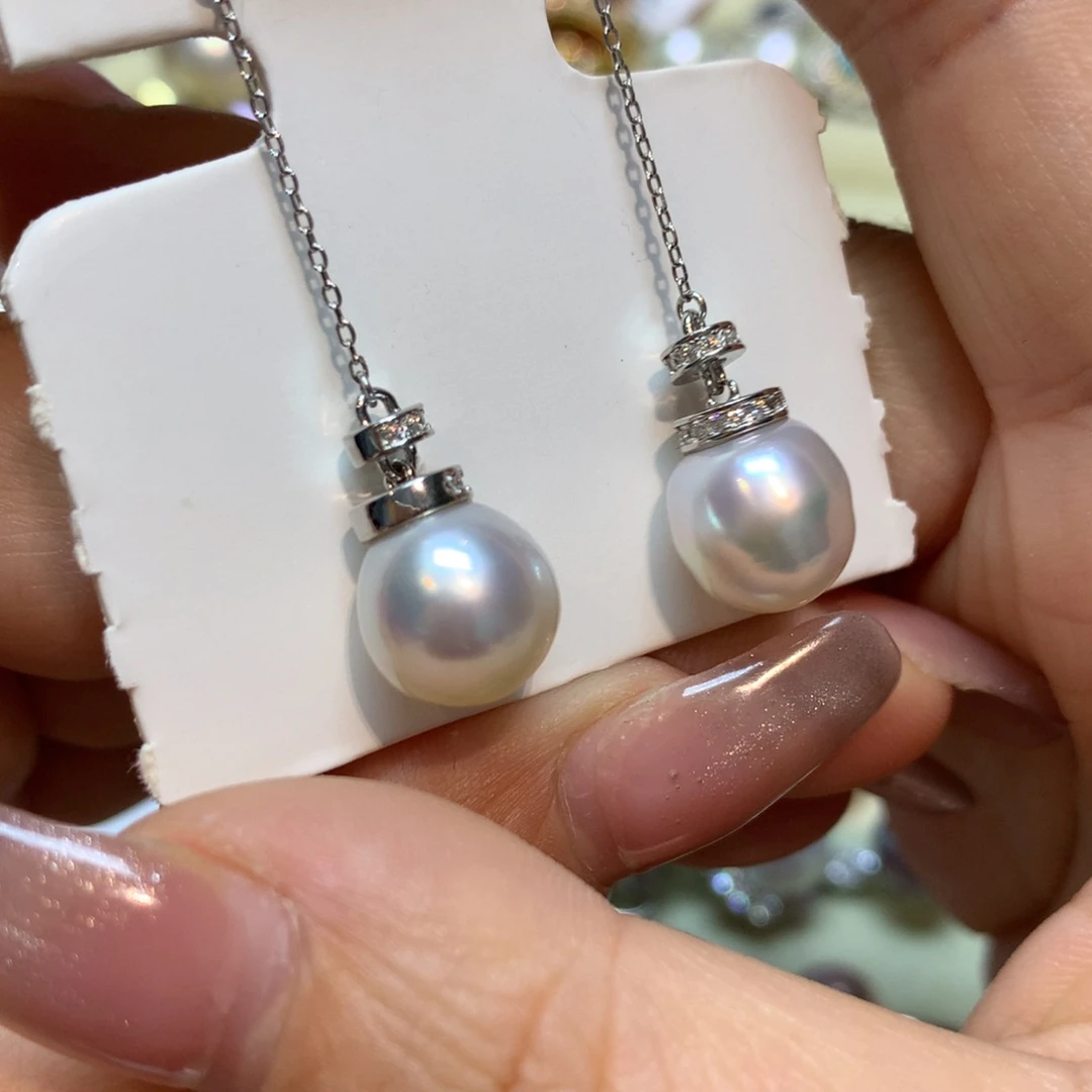 海水珍珠耳饰银S925镶嵌