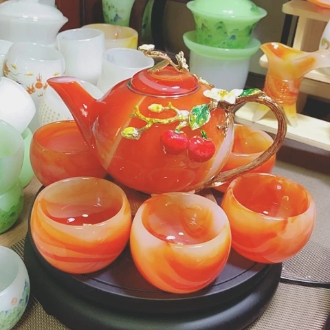 羊脂玉瓷琉璃中式珐琅彩事事如意一壶六杯礼盒套装