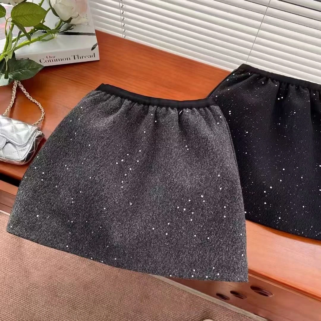 香里香气女童百搭星空毛呢半身裙