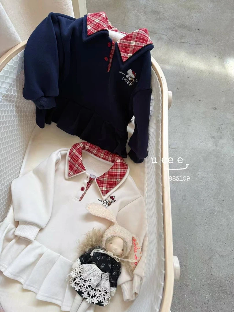 女童杏色卡通一体绒卫衣裙（YX-K2969-冬A）汉服