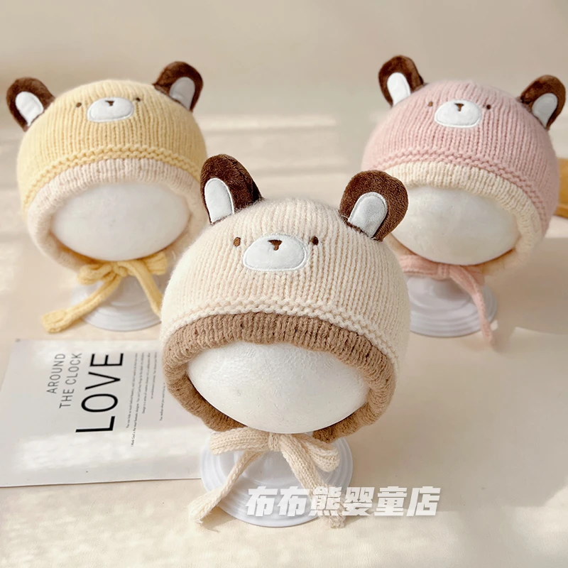 婴儿帽子冬季卡通可爱针织帽新生儿冬天保暖加厚护耳帽宝宝毛线帽