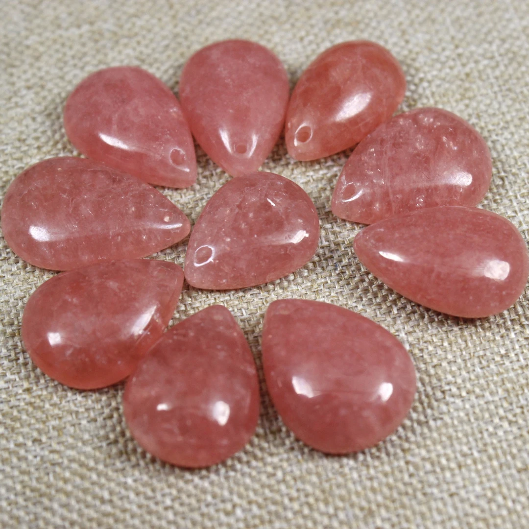 天然原矿红纹石水滴心形吊坠挂件配饰配件diy女士时尚粉红玫红色