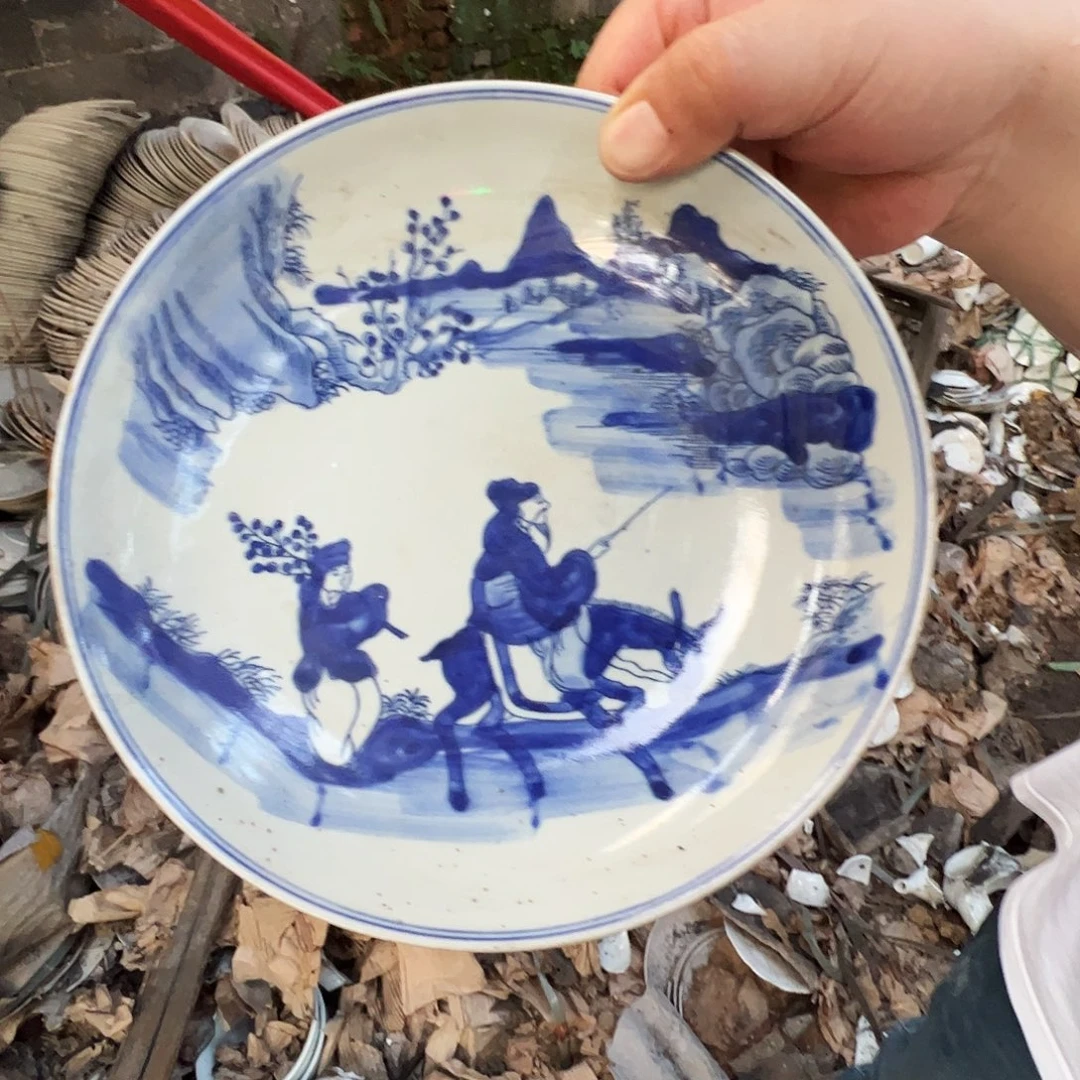 瓷片景德镇陶瓷青花姜太公青花盘一只