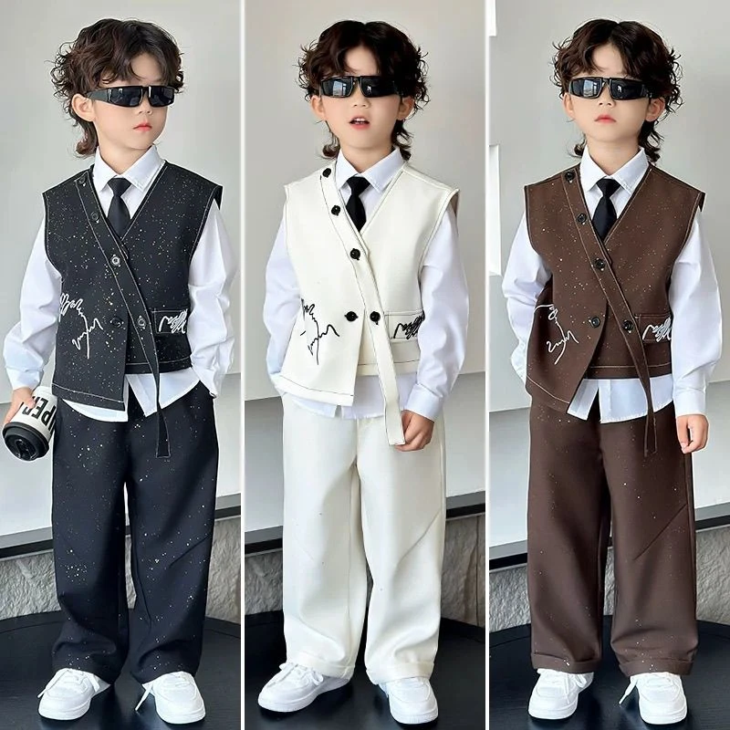 儿童西装礼服英伦风时尚马甲套装春秋中小童周岁摄影服花童演出服