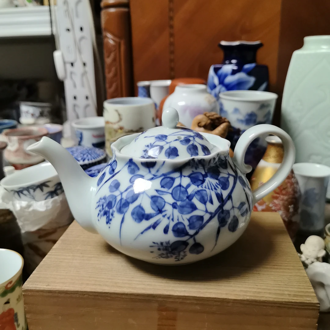 陽字款青花染付后手工精美手壶纱网滤口01/16陶瓷青花瓷蓝色