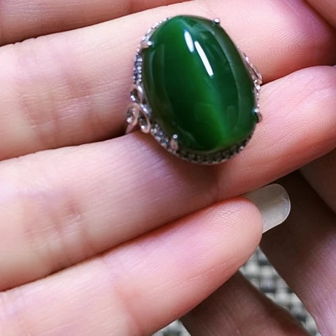 和田玉银S925镶嵌戒指