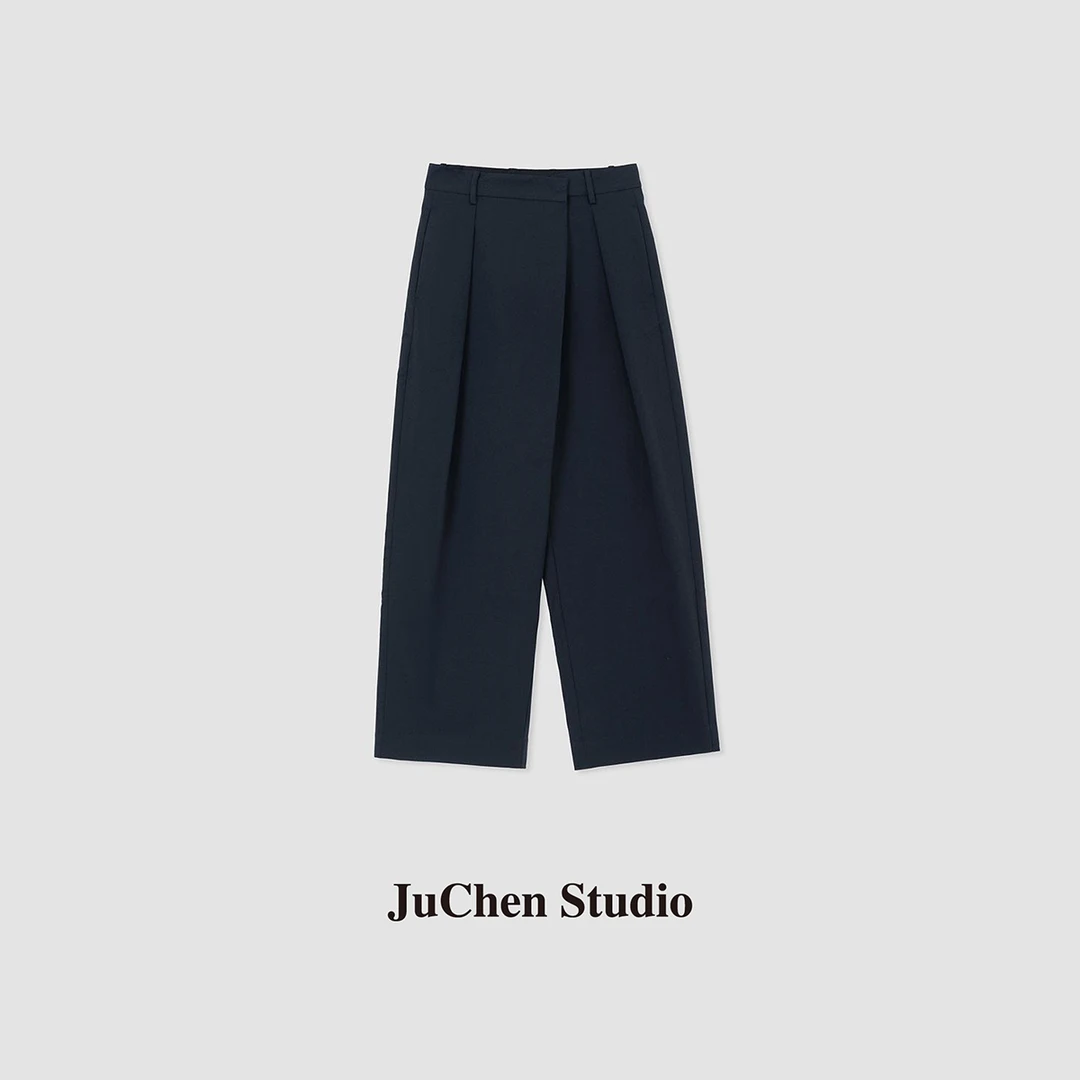 “解构斜门襟 ”夏日舒柔特阔腿钢蓝垂感直筒九分裤 SS042276