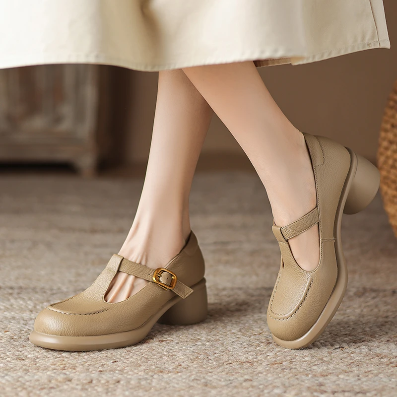 羊皮4.5公分/春秋款复古圆头粗跟玛丽珍鞋女百搭英伦风中跟单鞋