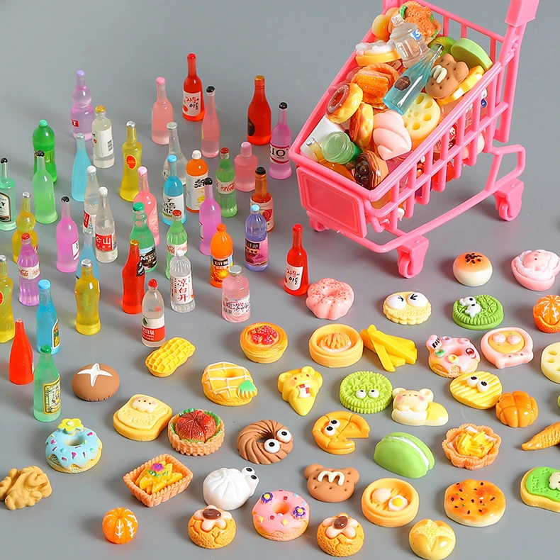 仿真食玩糕点零食饮料瓶酒瓶购物车潮玩树脂摆件桌面饰品装饰配件