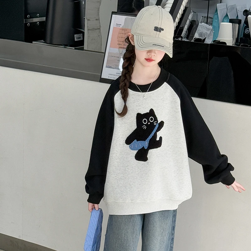 女童卫衣春秋2025新款洋气时髦女大童6-12岁春季韩版儿童圆领上衣