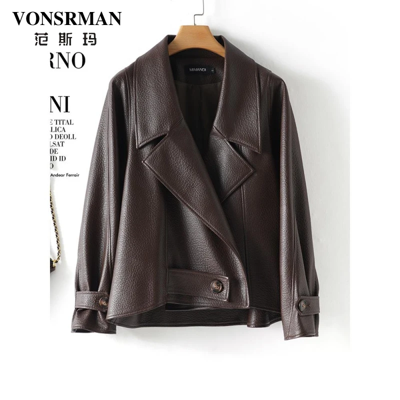 真皮皮衣女2025春秋新款绵羊皮气质荔枝纹短款皮夹克女士外套时尚