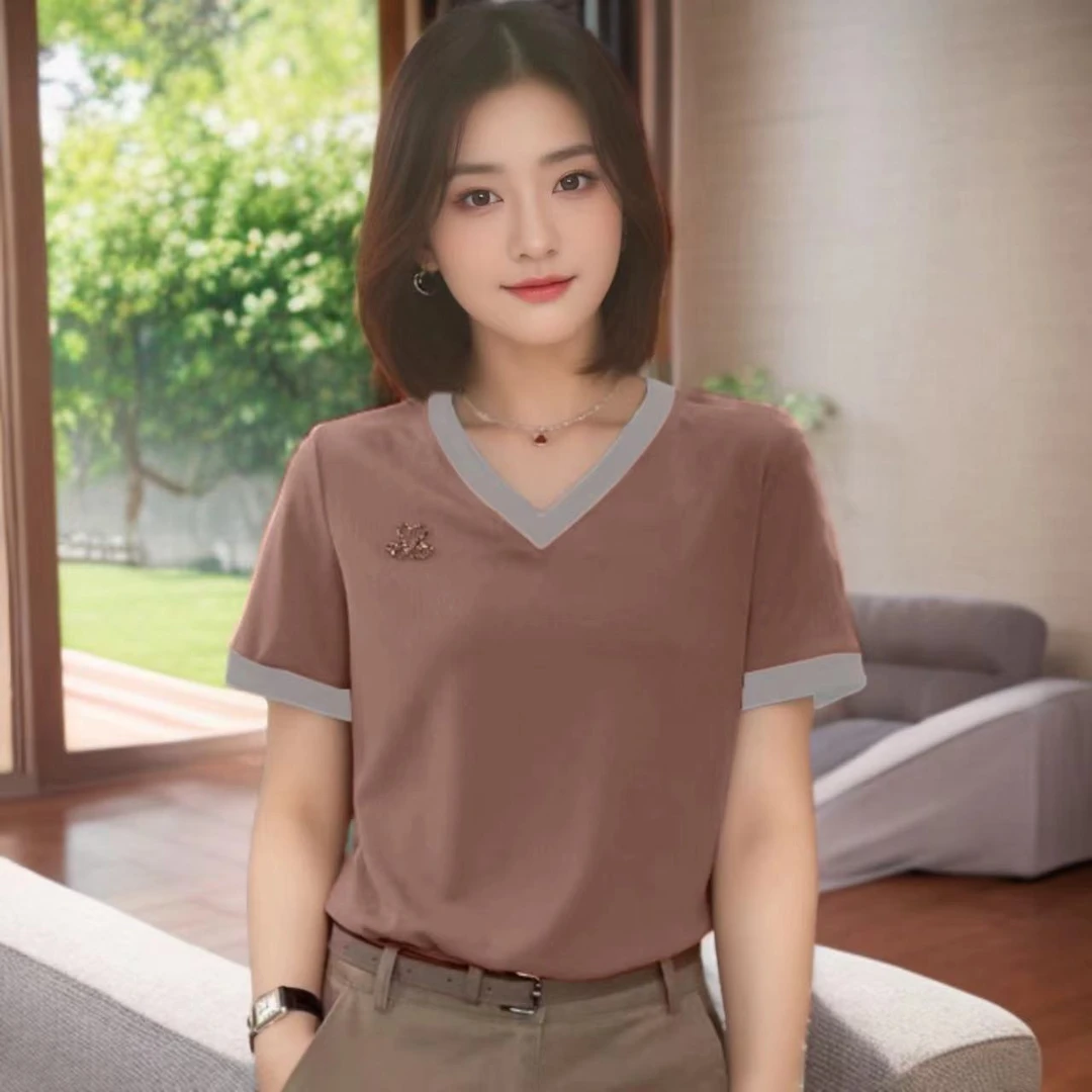 686春夏季新款小天鹅t恤女装时尚拼色显瘦百搭洋气短袖