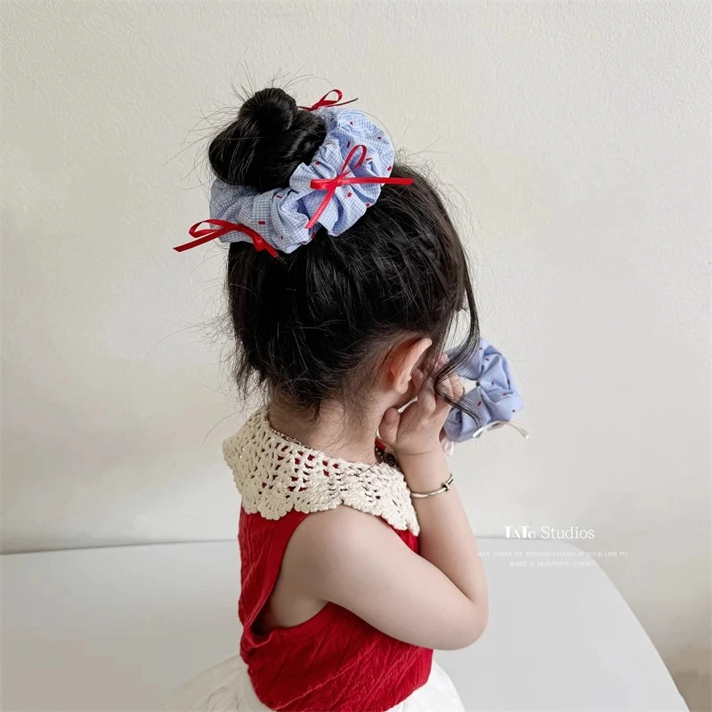 C238蝴蝶结波点蓝色大肠发圈格纹小众肠圈儿童扎头发皮筋头绳女童