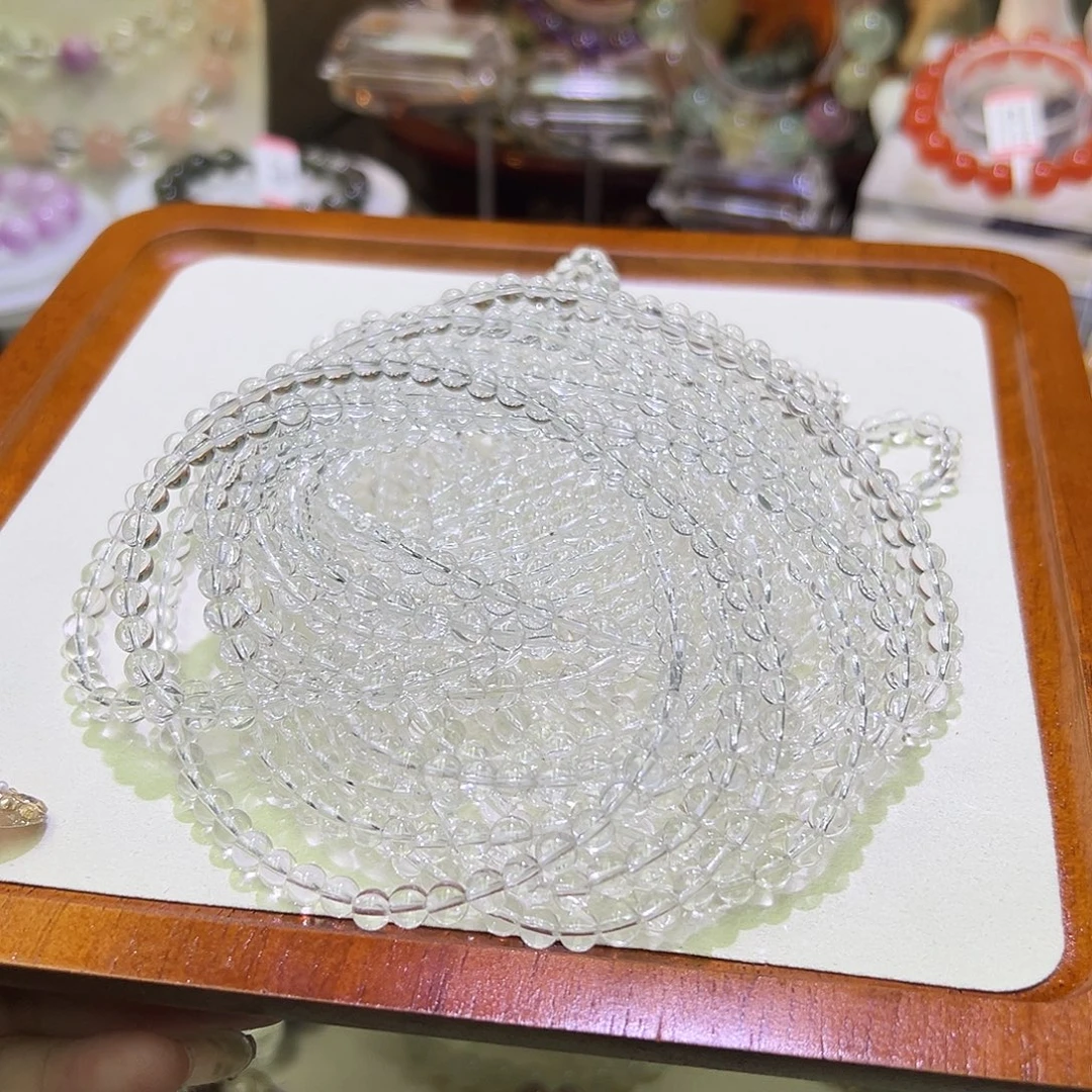 水晶手链未镶嵌天然三圈白水晶5mm