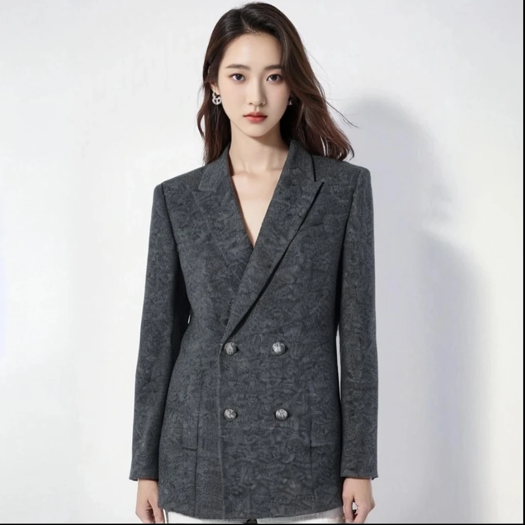 GIRDEAR/哥弟新款绵羊毛经典双排扣廓形通勤百搭西装外套140002