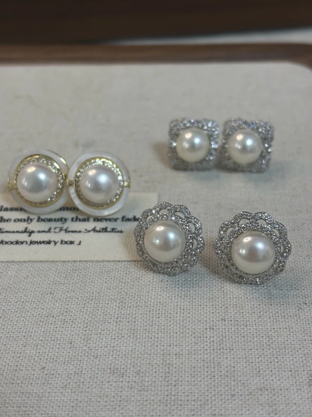 板面淡水珍珠耳饰小香风气质轻奢时尚百搭复古法式简约