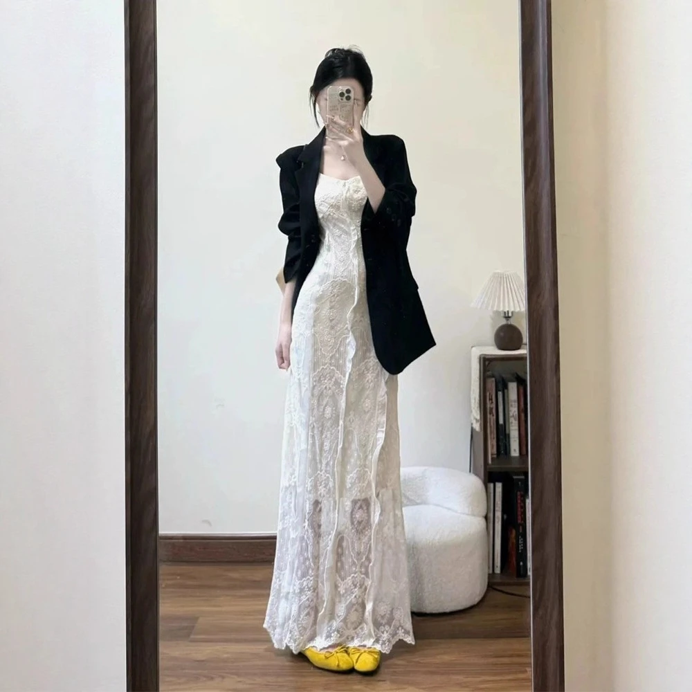 法式蕾丝吊带连衣裙子女装2025新款夏季小个子温柔收腰气质仙女裙