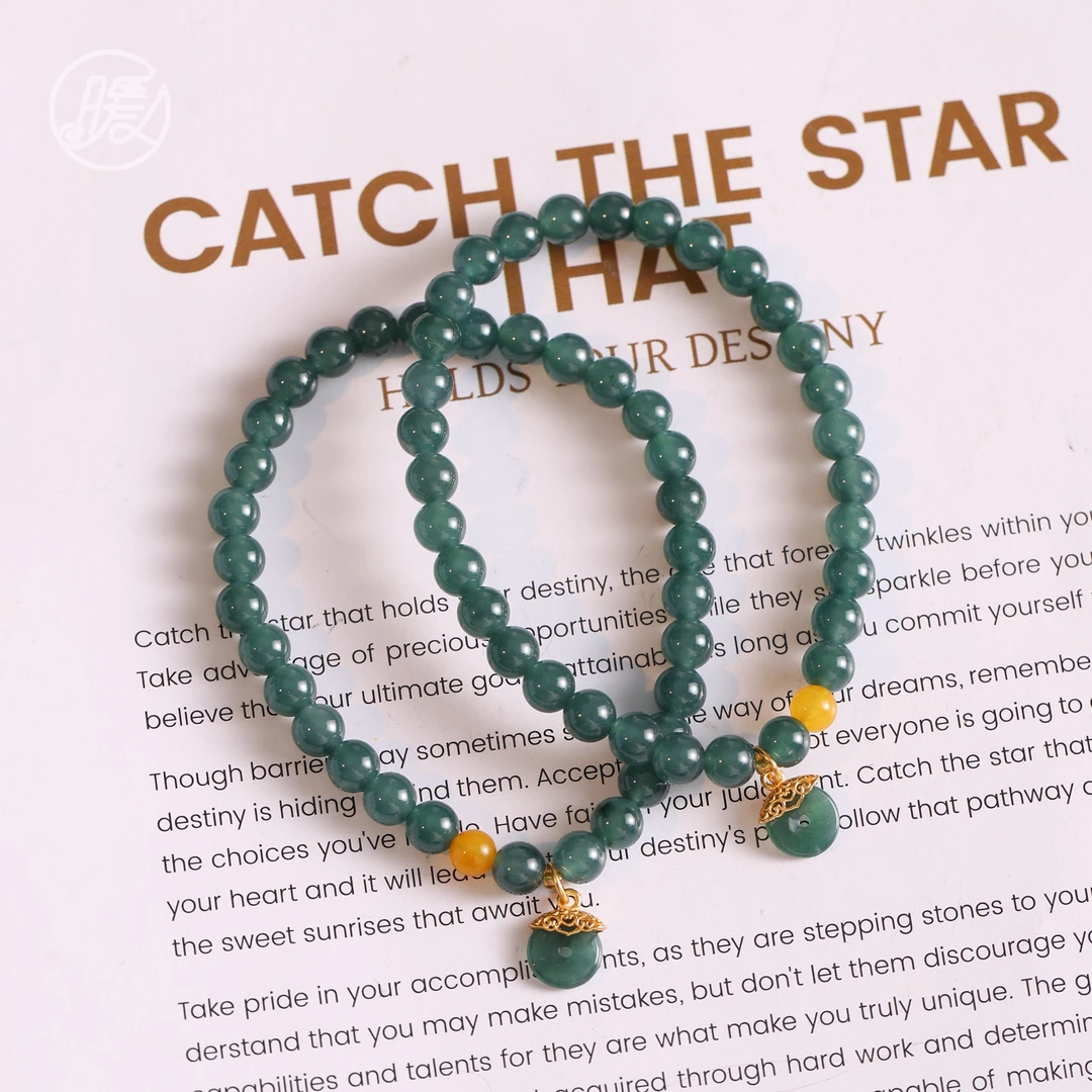 单圈翡翠手串5mm搭配圆形平安扣吊坠手链A6904多样性发一