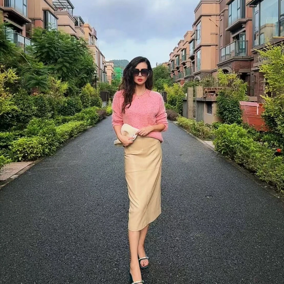 女人味百搭包臀皮裙2423