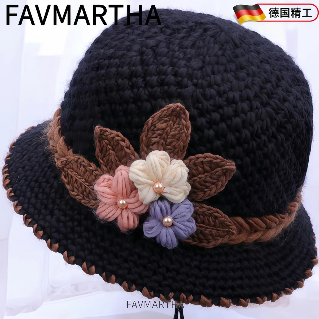 中老年妈妈冬天加绒厚保暖帽老人针织毛线帽一川赫本渔夫帽