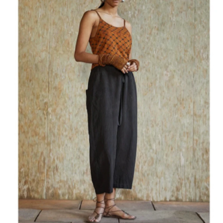 左岸迷香植物染裤子 文艺复古高腰简约休闲裤 25SS3023