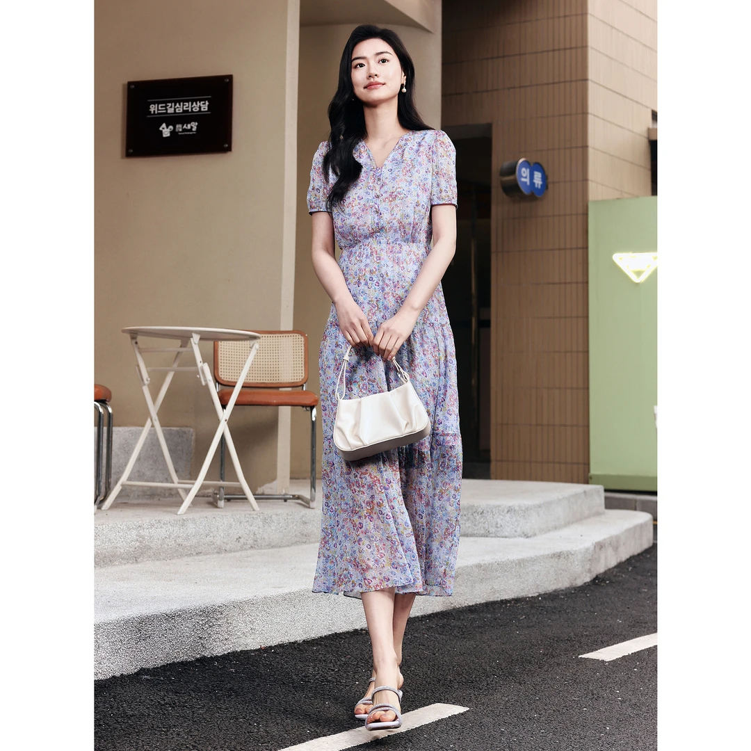 玖姿·安娜蔻JWEX50061商场同款油画感蛋糕裙连衣裙女装夏季新款