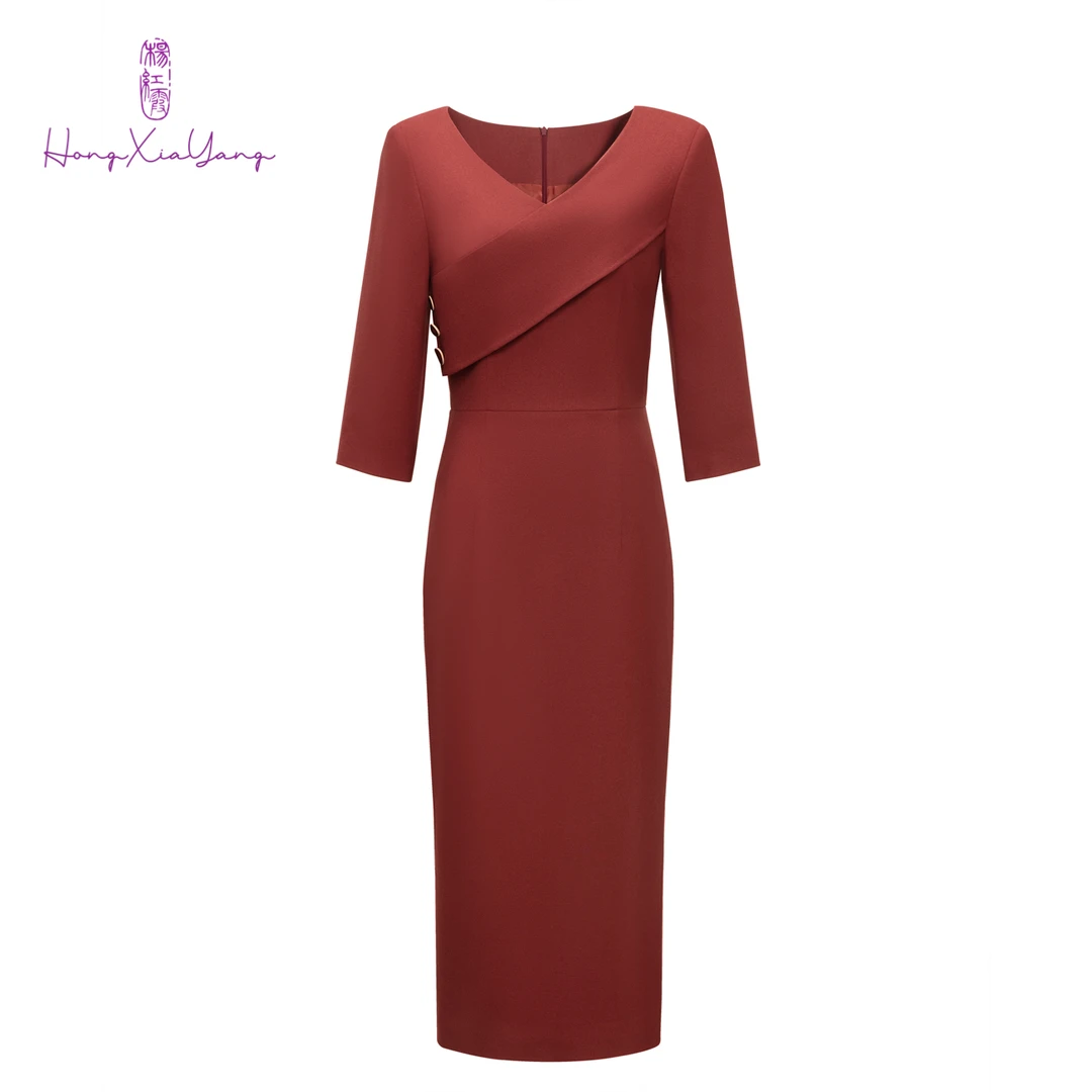 EDFNOT/杨红霞汝意MSZZ知性V领连衣裙2066