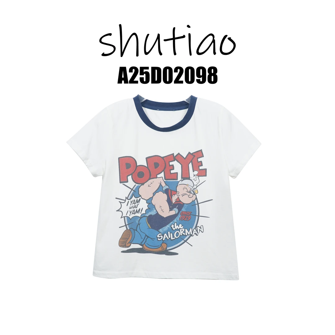 【SHUTIAO】2025夏季：新款小众设计款T恤A25D02098