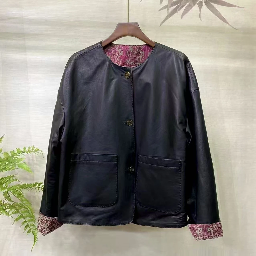 知羽.香云【唐颂】双面穿高定进口绵羊皮圆领新中式气质外套ZY1167