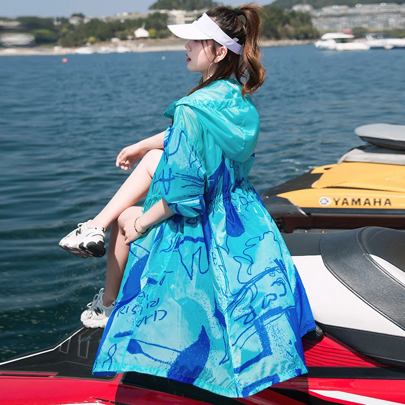 夏季新款透气服户外防紫外线大帽檐宽松长款衣