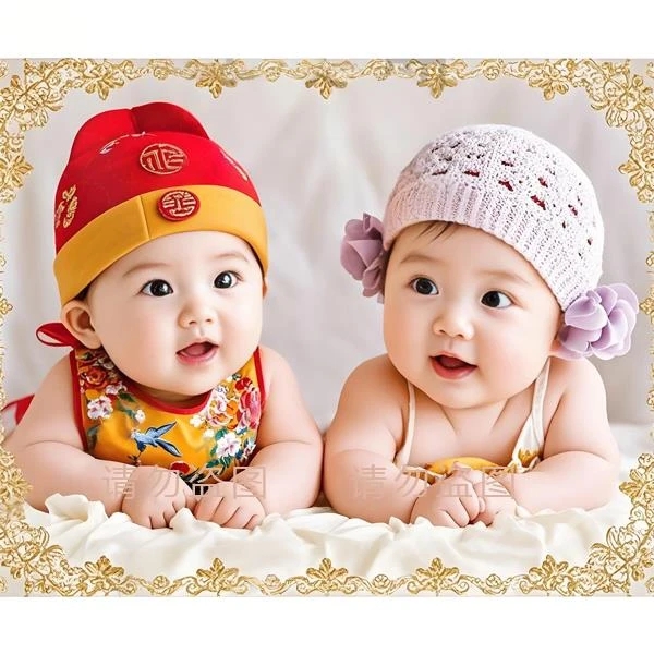 龙凤胎宝宝贴画可爱送子宝宝墙贴出租屋卧室布置接好孕萌娃海报画