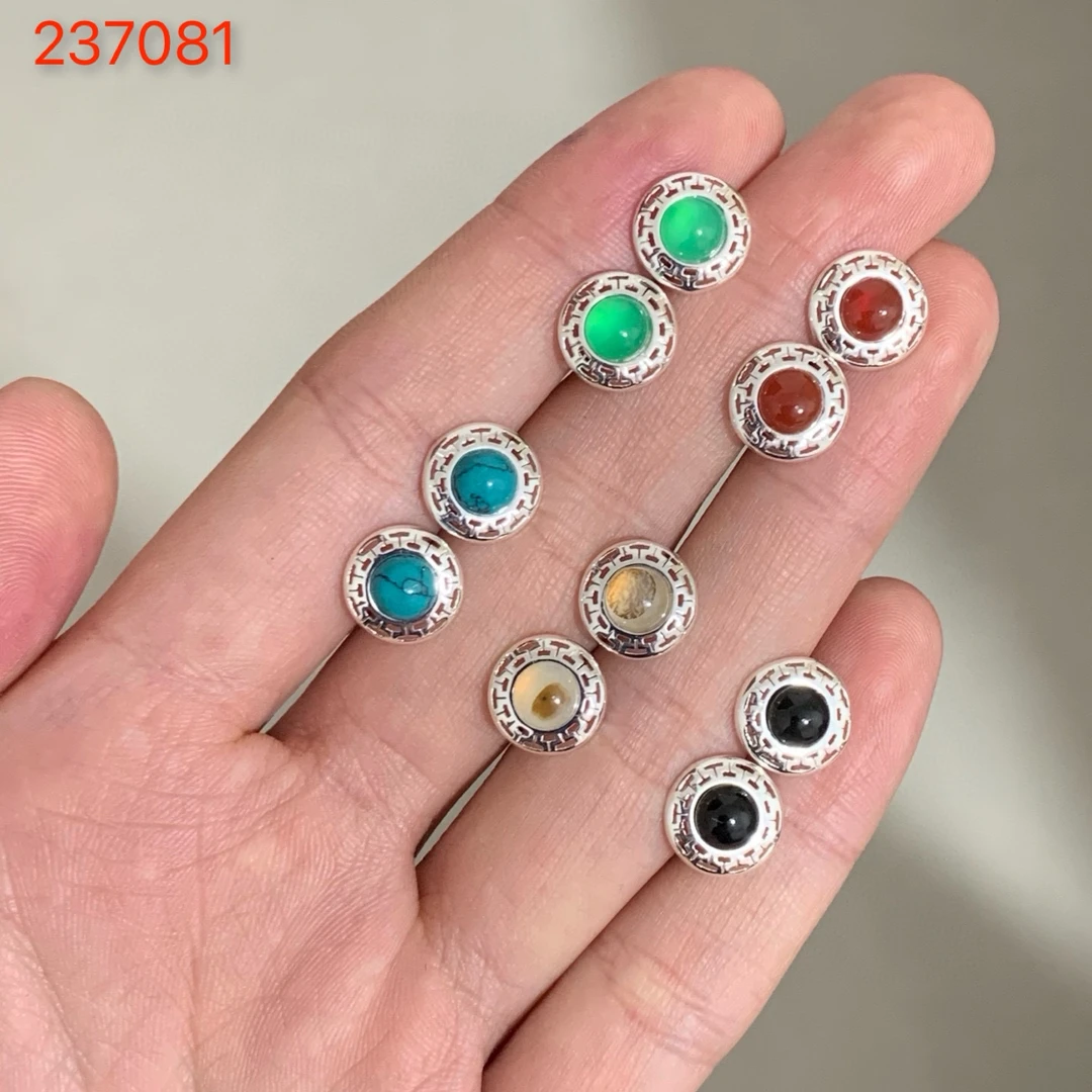 足银银制品 纯银民族风圆形耳钉