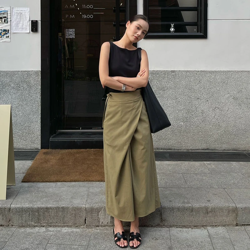 PURITY YH 小众简约设计感后开叉半身裙女高腰不规则显瘦A字裙