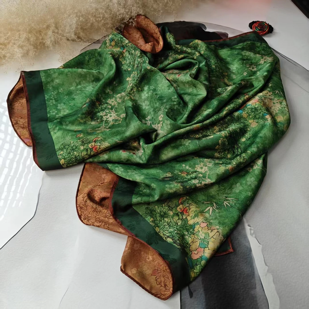 新款【绿萝】70*180重磅香云花萝高货重磅国风高端丝巾-D5
