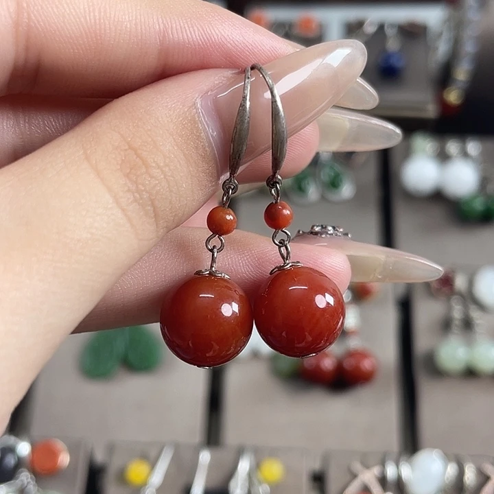 玛瑙/玉髓耳饰银S925镶嵌12左右