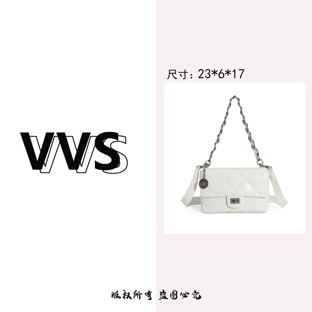【VV专属】菱格粗链条小方包锁扣女春季新款斜挎包M-7193瓷白
