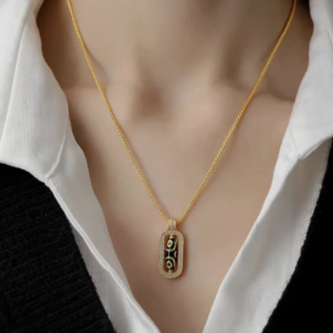 铜合金项链 05531中式复古金色气质可转动珠珠锆石个性项链